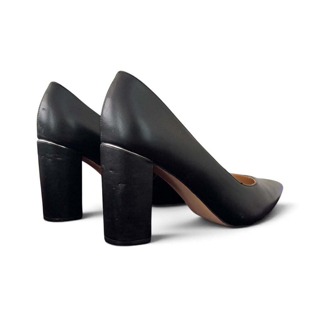 Marc Fisher Women’s Leather Block Heel Slip On Black Pumps w/ Pointed Toe Sz 10 - Picture 6 of 12